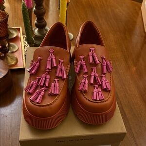 Charlotte Stone Chandler Sienna Loafers with Magenta Tassels